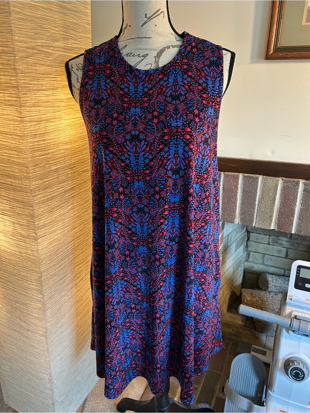 Nicole Miller Sleeveless Midi Dress in Blue and Pink Floral Print